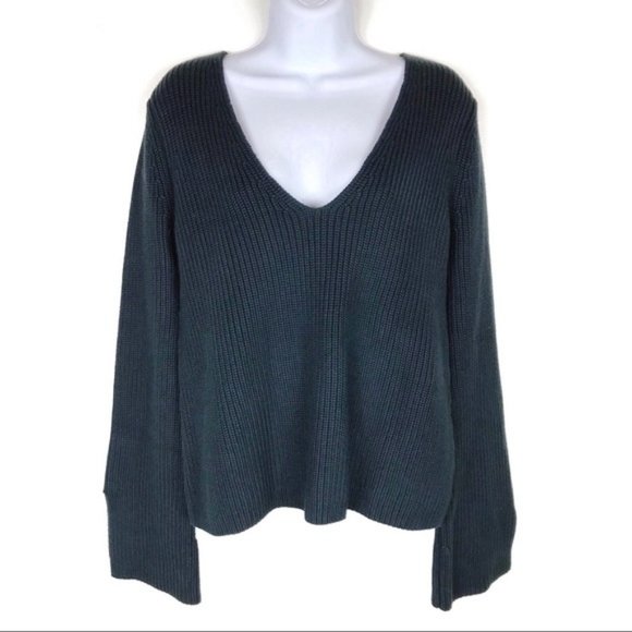 MINKPINK Dark Teal Blue Green Deep V-Neck Sweater - Picture 2 of 12